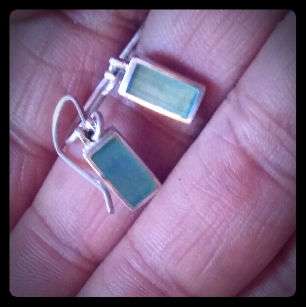 Vintage .925 Minimalist Rectangular Drop Earrings - image 3